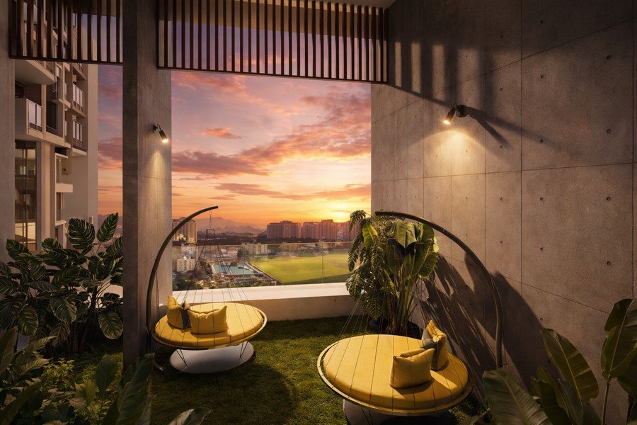 Binastra Cochrane lounge swing terrace at sunset