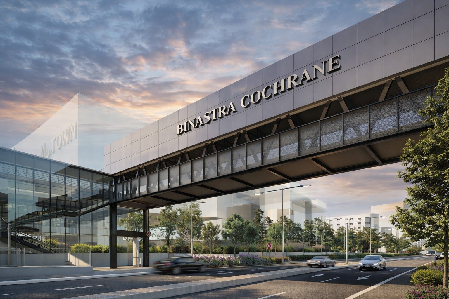 Sheltered pedestrian bridge linking Binastra Cochrane directly to MyTOWN Shopping Centre